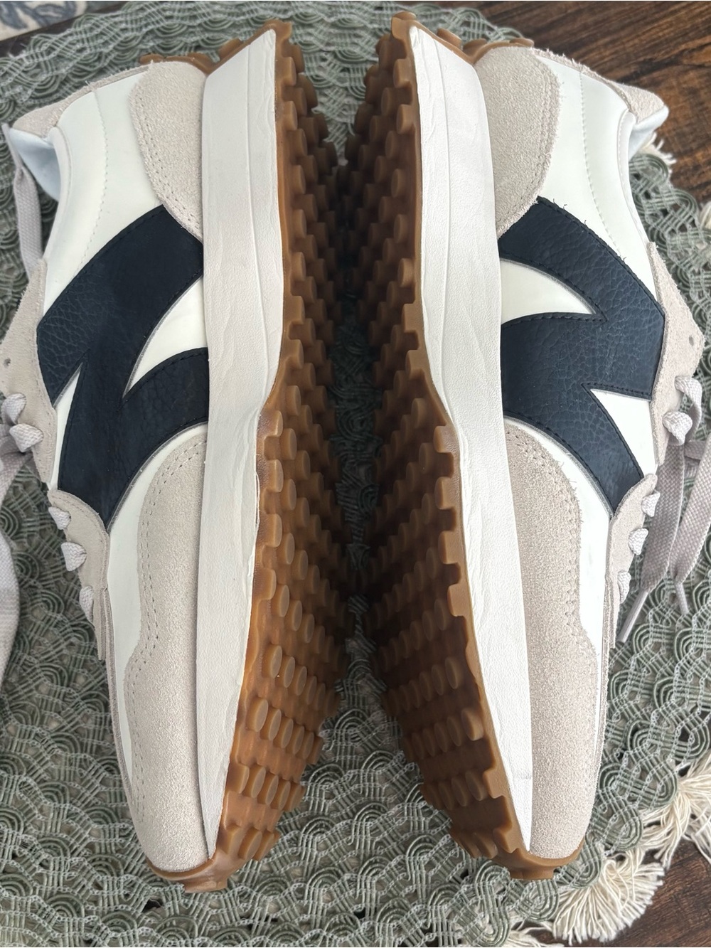 New Balance White & Beige 327 Sneakers - Picture 7 of 8